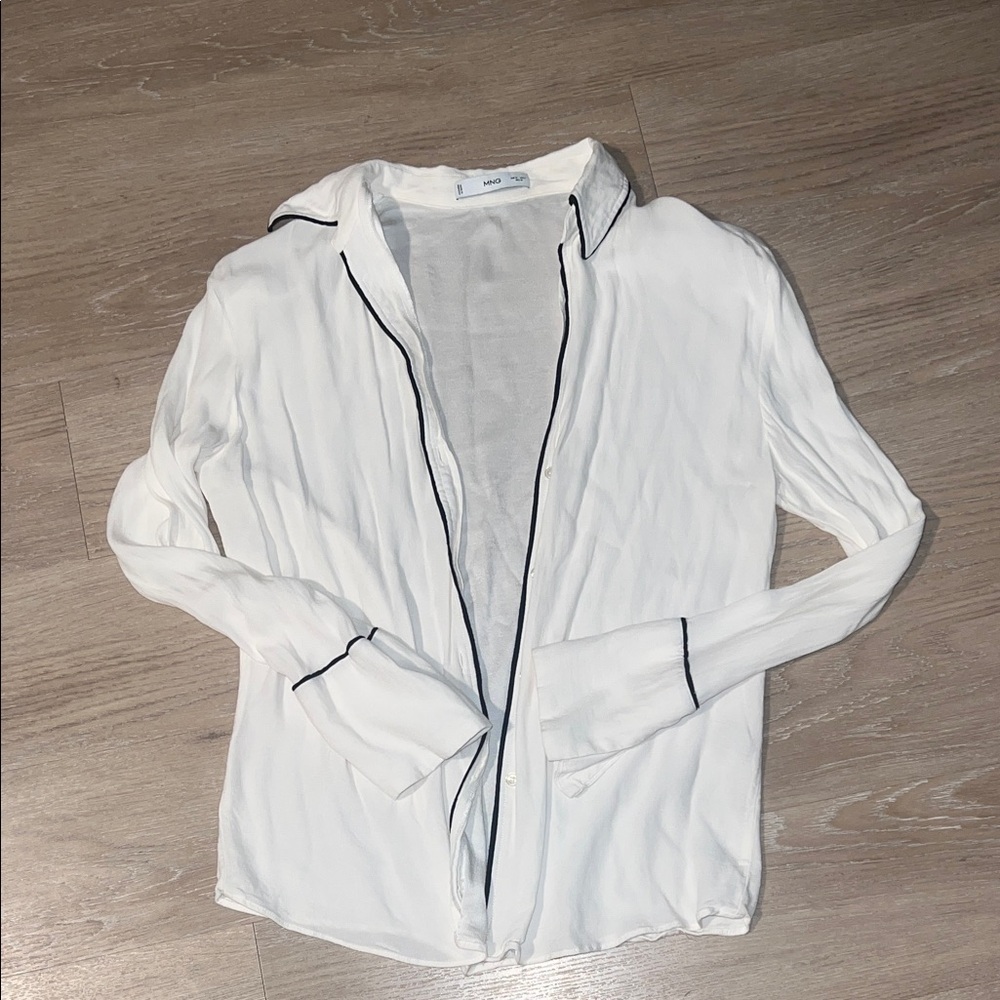 MANGO Lightweight White Button-Up Shirt with Contrast Trim